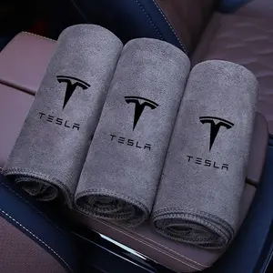 Car Logo Badge Microfiber Wash Towel for Tesla Model 3 Mode S X Model Y, Soft Cotton Cleaning Rag for Auto Accessories, Car Cleaning Supplies