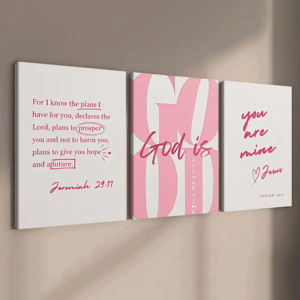 3-Piece Wooden Frame Canvas, Bible Verse Triptych Decorative Poster, Modern Art, Aesthetic Wall Decor Pictures, Waterproof, Ideal for Home, Office, Bedroom Walls