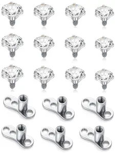 1 Set Dermal Anchor Tops and Base 14G Stainless Steel Microdermals Body Piercing Jewelry Punk Internally Threaded CZ Tops Surface Skin Piercing Studs for Women Men Silver Plated