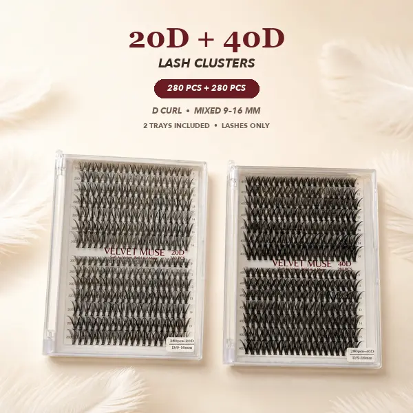 VELVET MUSE Lash Clusters 20D 40D 60D 80D, D Curl 9-16mm Mixed Length DIY Individual Cluster Lashes, Lashes Only