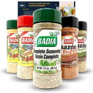 BADIA Adobo Sazon Tropical & Complete Cooking Seasoning - 3.5 oz US Sampler Bundle, 5-Flavor Spice Powder Variety Pack, QBIN Recipe Card Combo