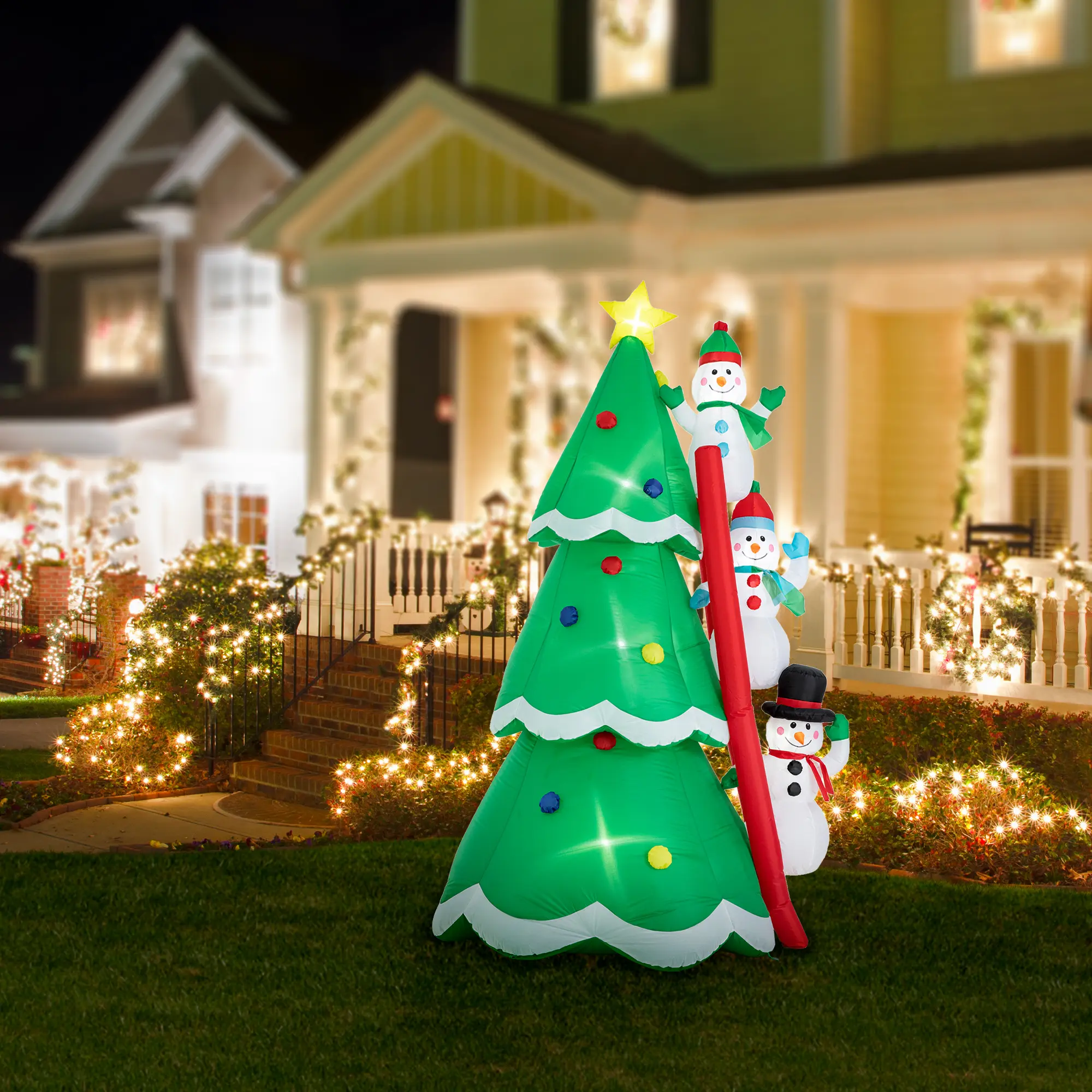 Glitzhome 8FT Giant Inflatable Outdoor Holiday Decor - Lighted LED Christmas Snowman Climbing Up Tree, Lightweight for Holiday Decorating & Christmas Decor to Light Up Your Space