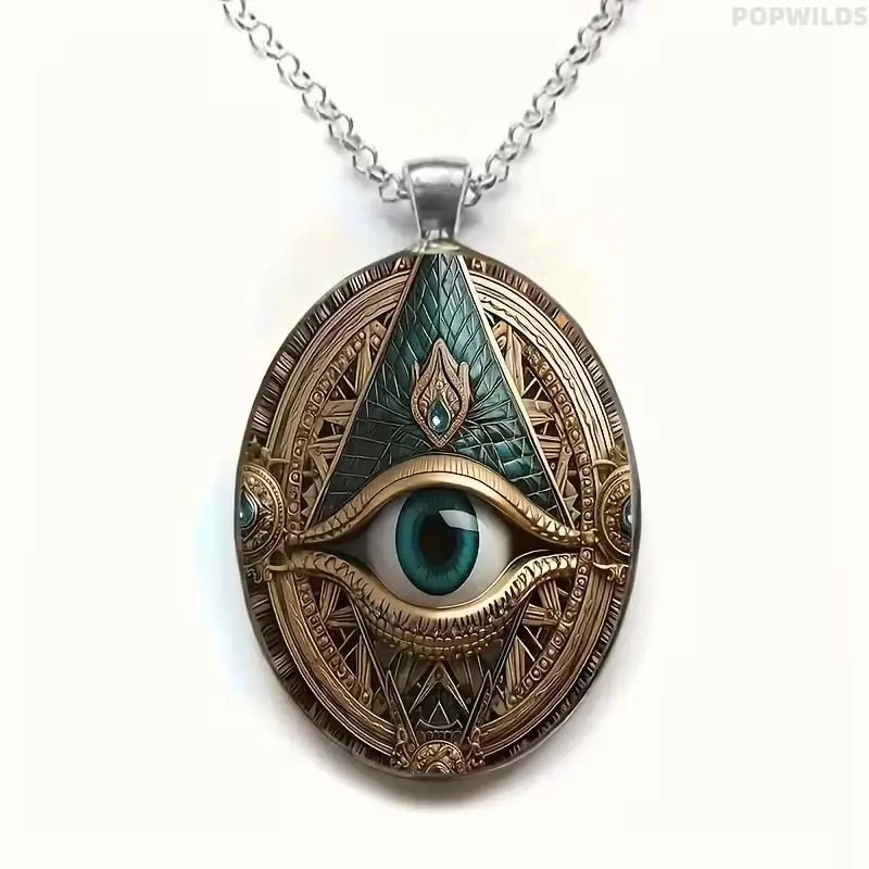 Unisex Retro Evil Eye-Pattern Longan Pendant Chain Necklace - European-American Style, Timeless Gemstone Accents, Personalized Costume Jewelry, Grandma Gift Ideas
