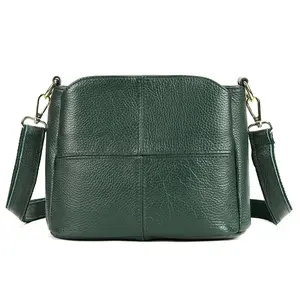 Genuine Cowhide Women's Minimalist Crossbody Bag Anti-Theft Multi Layer Pockets Adjustable Strap Casual Daily Shoulder Handbag