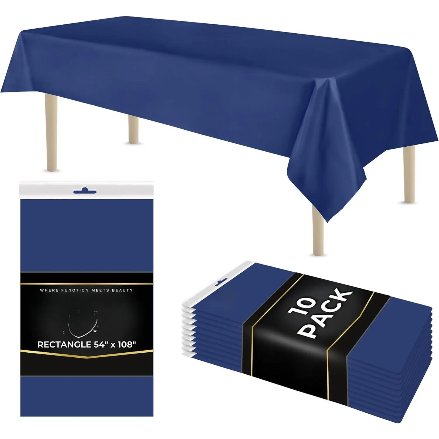 Navy Rectangle Table Cover Disposable Plastic Tablecloth 54 Inch. x 108 Inch.  Decorative Rectangle Table Cover 10 Pack