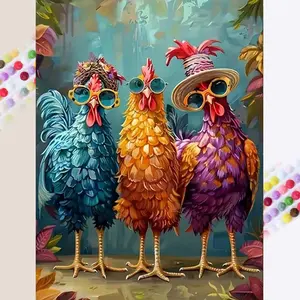 1 set of DIY diamond painting kit, 5D diamond art kit, DIY decoration chicken, sunglasses, colorful mosaic, diamond art, DIY art home decoration.