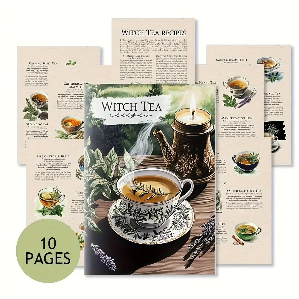 Tea Magic Grimoire Pages, Herbal Tea Rituals, Magical Correspondences, Brewing Guide & Recipes, Book of Shadows, Calming Spirit Tea, Sacred Tea, Gifts For Tea Lovers