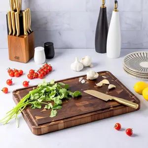 12"x18" Acacia End Grain Butcher Block Board Durable Stylish Wood with Non-Slip Feet & Juice Well for Kitchen Food Prep Knives Functional and Elegant Chopping Board Wooden