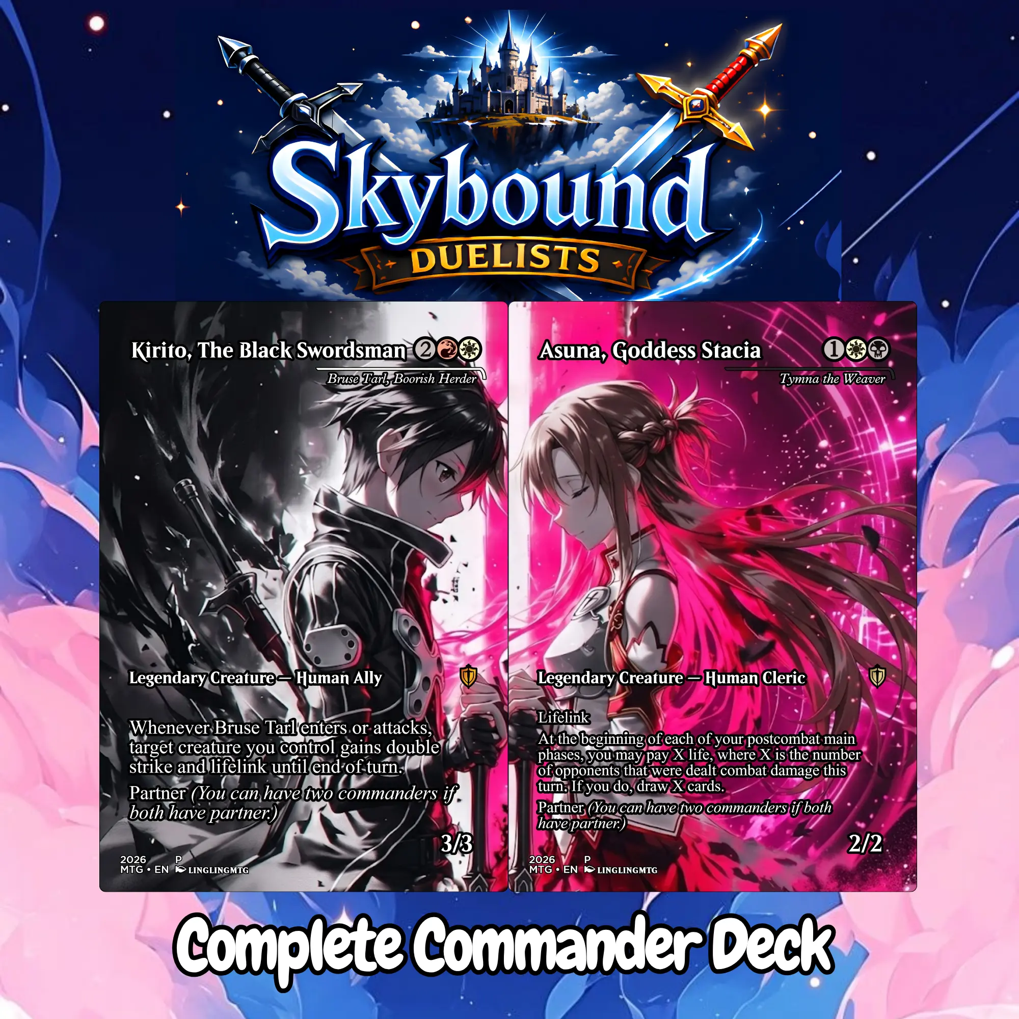 Skybound Duelists – Bruse Tarl & Tymna, Frontline Partners | MTG Proxy Commander Deck (100 Cards + Tokens)