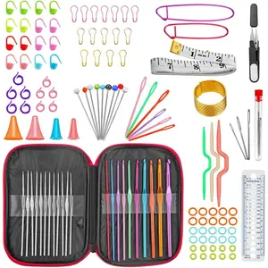 100 count Crochet Hook Set with Yarn Knitting  Sewing Tools Full Set Knit Gauge  Stitch Holders Household Tool Kit