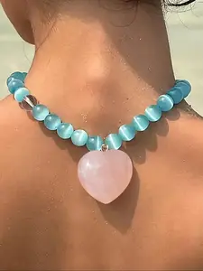 Heart Shaped Pendant Necklace for Women, Artificial Crystal Beaded Necklace, Fashion Jewelry for Party, Daily Clothing Decor, Trendy All-match & Exquisite Jewelry for Birthday Gift, Elegant Beaded Necklace