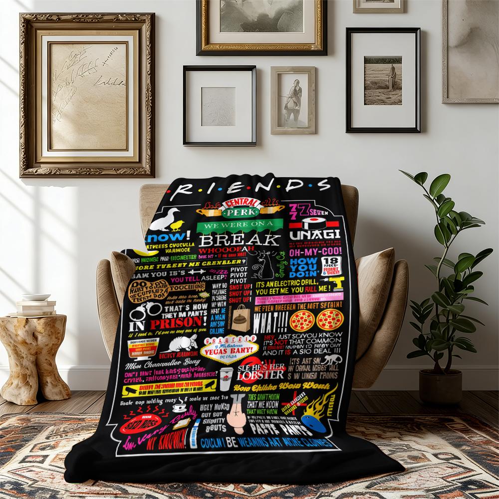 Friends Inspired Flannel Blanket Central Perk Quotes Print Soft Cozy Throw with Colorful Iconic Design Perfect for Sofa Bed Office Living Room TV Watching Gift Home Decor