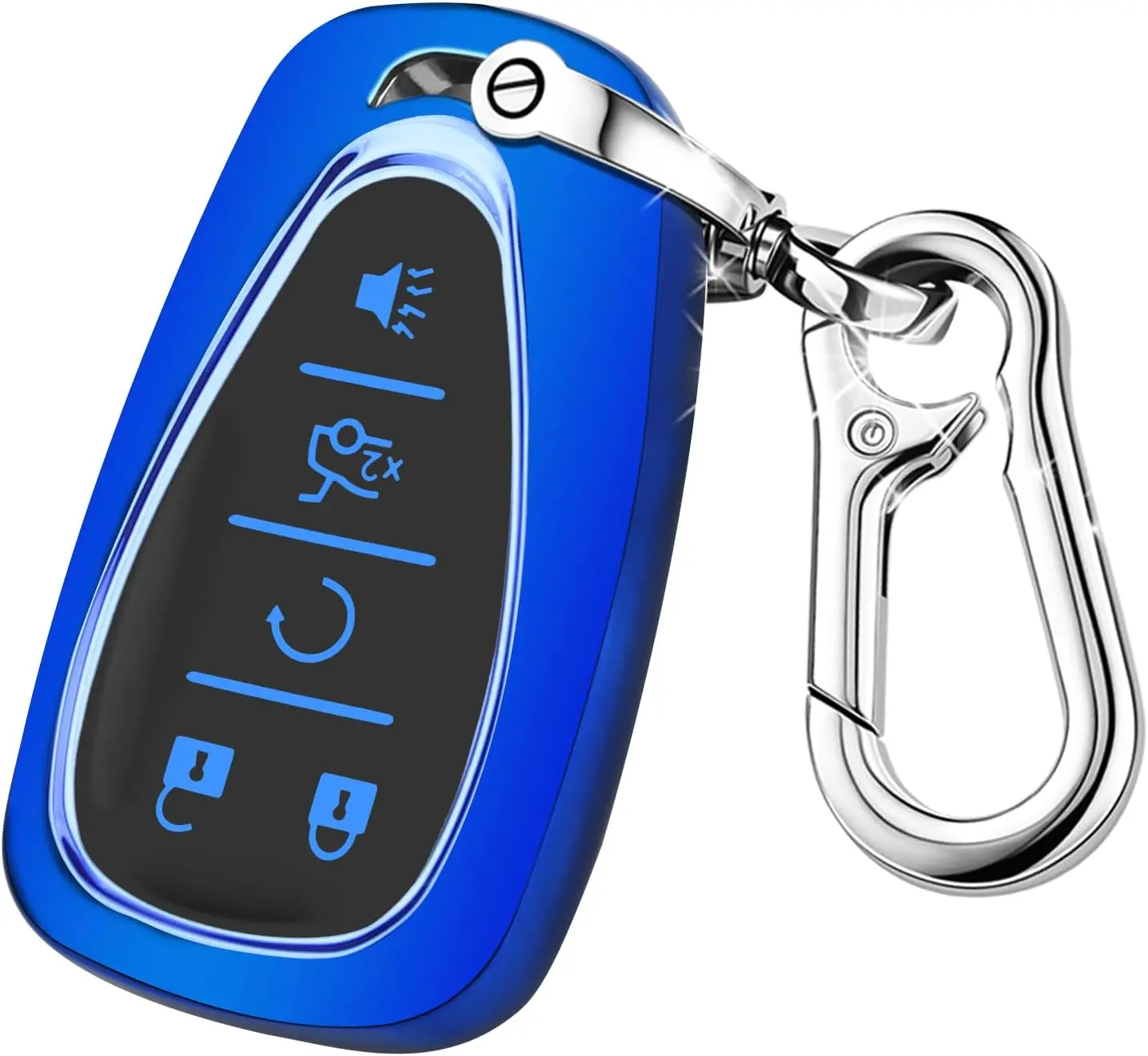 for Chevy Key Fob Cover with Keychain,Car Key Case Shell Protector for Chevrolet Equinox Malibu Camaro Traverse Blazer Cruze Volt Bolt Sonic Trax Tahoe 5 Buttons Smart Key Holder (Blue)