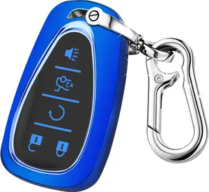 for Chevy Key Fob Cover with Keychain,Car Key Case Shell Protector for Chevrolet Equinox Malibu Camaro Traverse Blazer Cruze Volt Bolt Sonic Trax Tahoe 5 Buttons Smart Key Holder (Blue)
