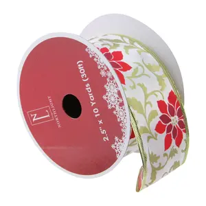 Northlight 12 Red Poinsettia Gold Ribbon Spools - 2.5 x 120 Northlight 12 Red Poinsettia Gold Ribbon Spools - 2.5 x 120