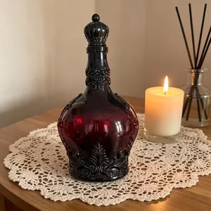 Vintage Gothic Glass Decanter with Crown Stopper, Engraved Whiskey Liquor Bottle, Halloween Themed Wine Bottle for Home Bar Decor
