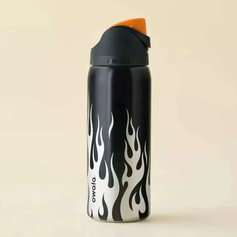 Owala Freesip - Chrome Inferno Insulated Stainless Steel Water Bottle with Straw & Flip Lid,Vacuum Insulated Travel Cup, Gift for friend