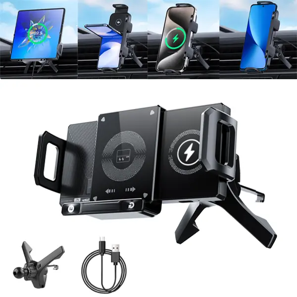 Auto-Clamp Wireless Charger Mobile Holder with USB-A, Portable Wireless Charger Mobile Phone Accessories Mounting Kit, Multifunctional Car Electronics for 6-7.2-inch Smartphones & <18cm Tablets, Great Father's Day Gift