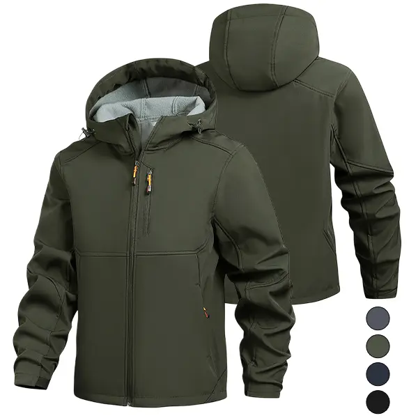 Men's Tactical Softshell Jacket, Outdoor Fleece Lined Windbreaker, Hooded Waterproof Sports Coat, Multi-Pocket Training Parka, Durable Casual Streetwear for Autumn and Winter, Men's Lightweight Jackets, Water Resistant, Different Head Sizes, Drawstring, S