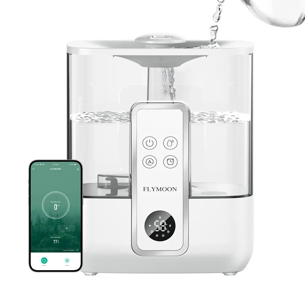 5L Quiet Cool Mist Humidifier for Bedroom Large Room, Air Humidifier for Baby & Plants, Top Fill, 28dB, 3 Mist Levels, 12H Timer, App Control