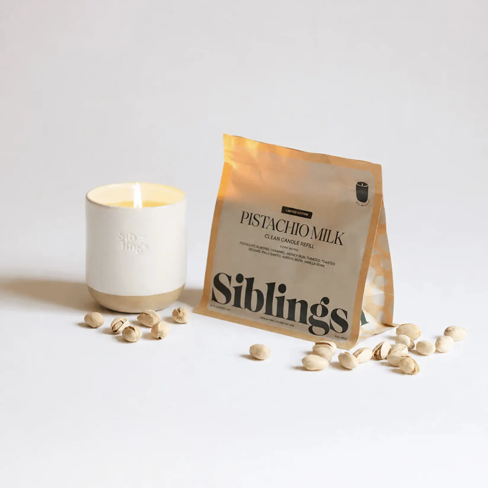 Refillable Candle Ritual Set • Pistachio Milk • 10 oz • Ceramic Vessel + Wick Trimmer