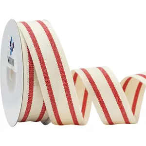 Stripes Fabric Ribbon 1 inch Red and White Stripe Ribbon for DIY Crafts,  Wrapping  Decor Sewing (10 Yards)