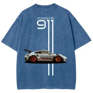 [55% Sale] +[Free Ship] Porsche 911 Racing Unisex Fit Washed T-Shirt Washed T-Shirt - Heavyweight Oversized Streetwear Graphic Tee