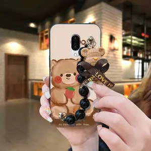 protective case Black pearl pendant Phone Case For Sharp Aquos Zero2/SHV47/SH-01M Cartoon Skin-friendly feel Waterproof Back Cover Dirt-resistant Bear bracelet cute