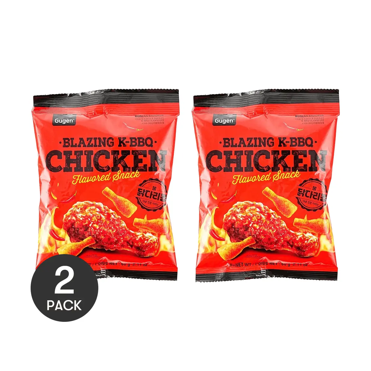 GUGEN Korean BBQ Chicken Flavored Snacks - 2 Pack, 60g Each | Crispy & Delicious Korean Snack
