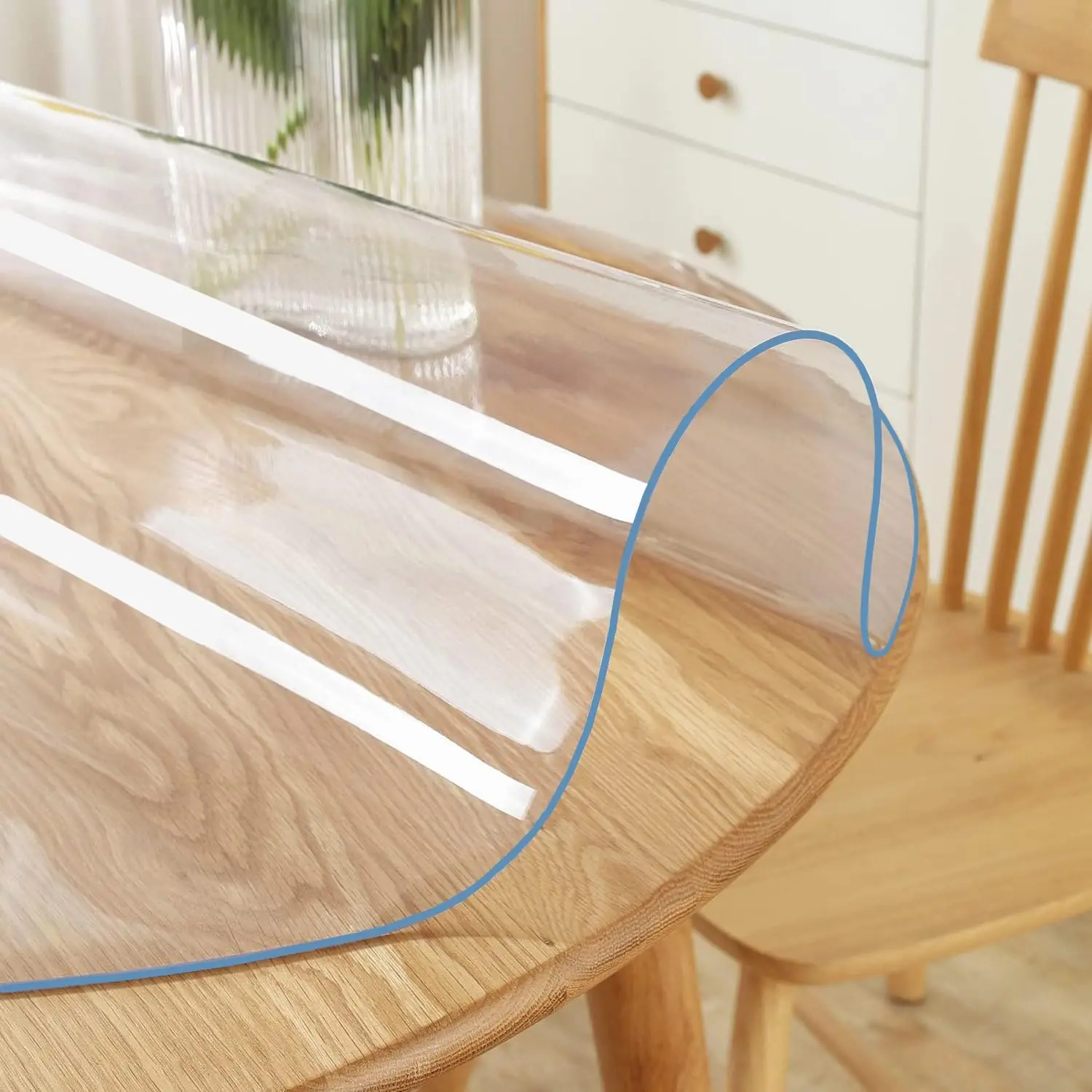 Multi-Size 36 inch Dia Round PVC Clear Table Protector 1.5mm Thick Plastic Tablecloth Large Clear Vinyl Table Pad Mat Protective for Office Desk Dining Coffee End Dinner Tabletop Wipeable