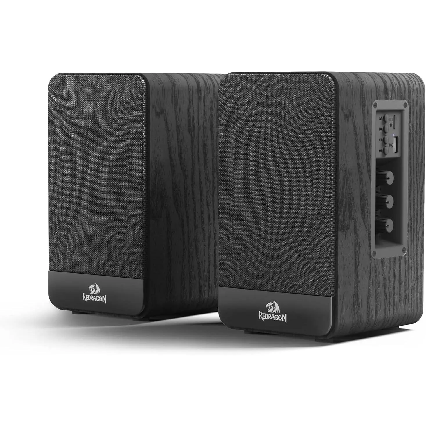 Wireless Bluetooth 5.0 Bookshelf Computer Speakers (Black GS813, 20*10cm) - 20W Powerful Audio, Bass Boost, Treble Control Knob, Compact Desk-Fit Design, Fast Pairing, USB Type A/SD/Aux Inputs for PC Gaming, Home Entertainment