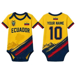 Custom Ecuador 2026 Baby Jersey Suit, Personalized Name and Number Romper, Uniform Inspired Outfit, Infant Fan Apparel, Lightweight Comfortable Bodysuit, Shower Gift for Ecuador Families