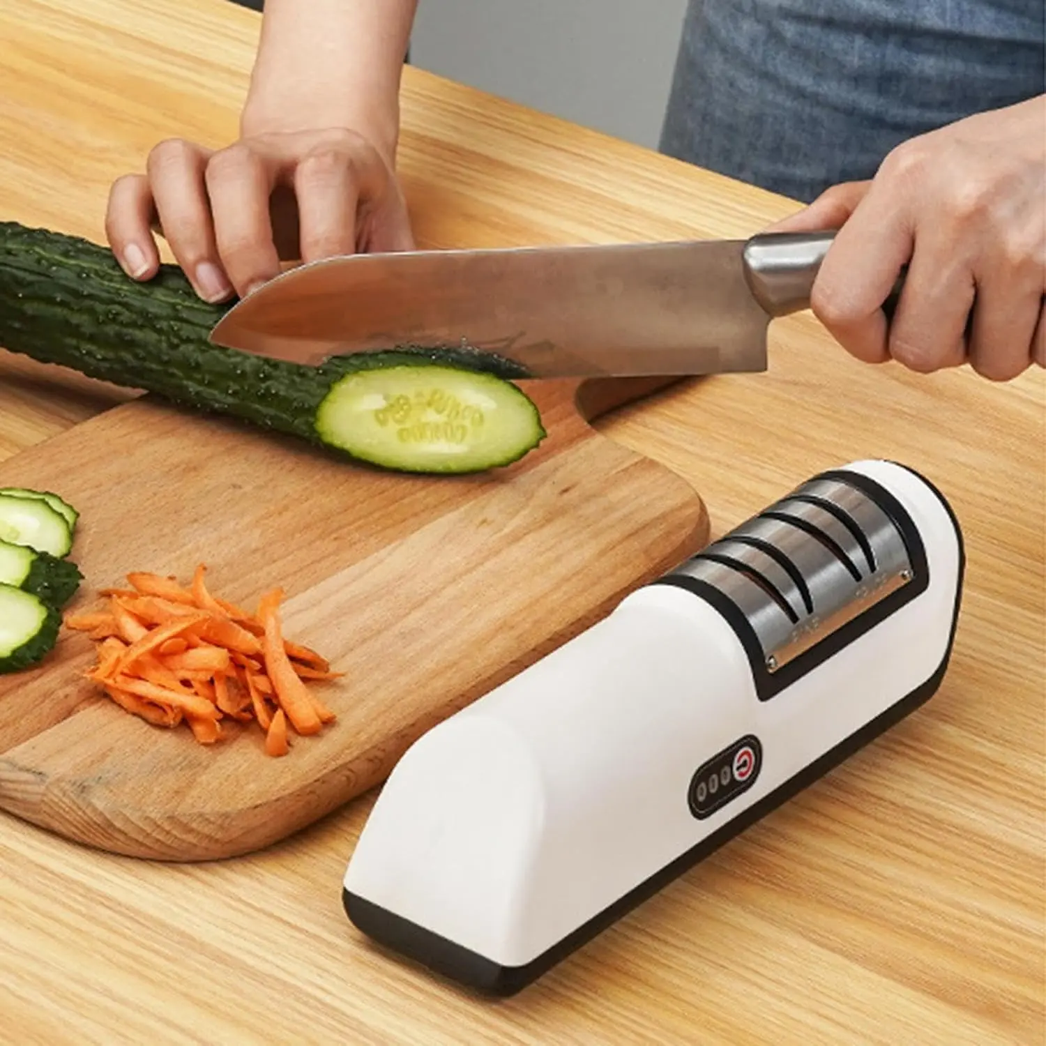 Electric Knife Sharpener 2 Stage Automatic Knife Sharpening Helps Restore & Polish Blades Quickly Professional Kitchen Knife Sharpener for Steel Knives and Fruit Knife