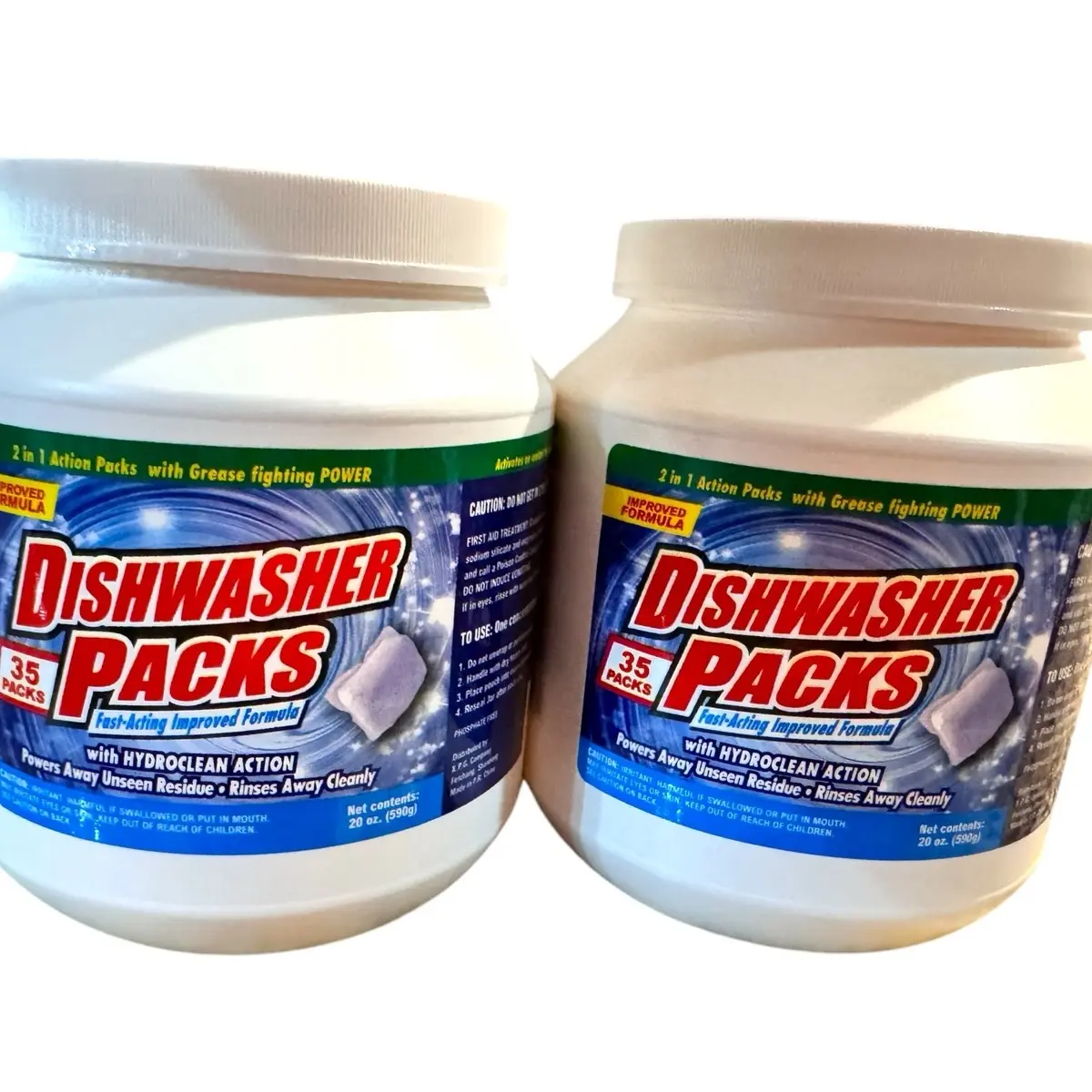 2 x 35-Pack 2 in 1 Action Dishwasher Packs with Grease Fighting Power - Net Contents 20oz (590g)