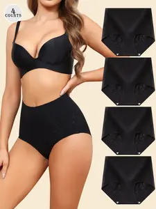 4 Pcs High Waisted Seamless Women Feminine Lace Underwear, Soft No Show Breifs with Tummy Control, Plus Size Postpartum Panties S-Xxl High Waisted Panty