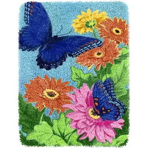 Butterfly Floral Latch Hook Kits for Adults, DIY Crochet Yarn Rugs Hooking Craft Kit with Color Preprinted Pattern Design for Adults and Beginners(Butterfly, 20 x 15in)