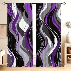 2-Piece set, modern curtains, abstract purple wavy geometric design, half blackout rod pocket design, perfect for bedroom and living room study kitchen home decoration, room decoration, Window Curtain