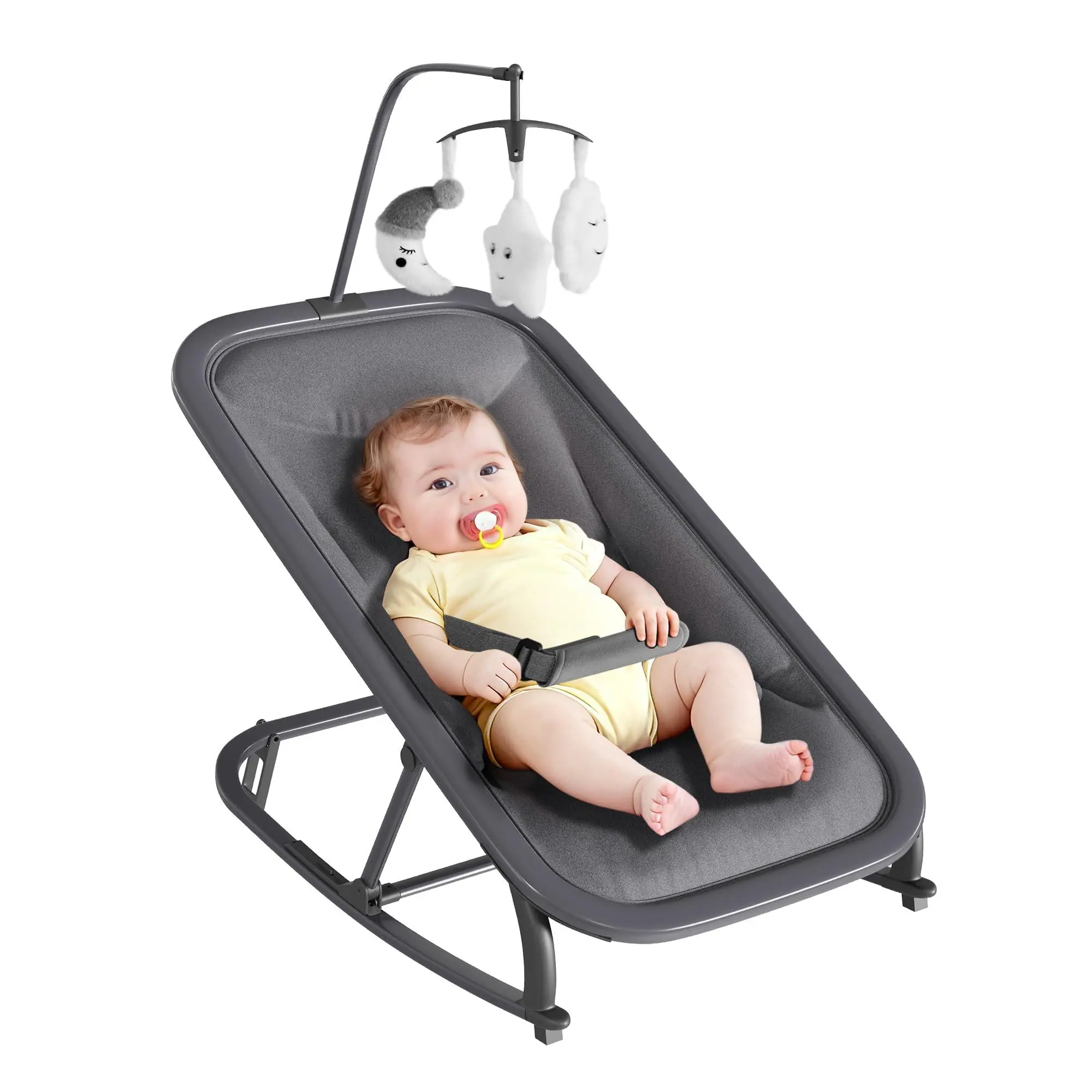 GAOMON 2-in-1 Baby Bouncer & Rocker Chair - Removable Toy Bar for Play & Sensory Exploration, 3-Position Reclining Seat for Newborns, Lightweight Aluminum Frame, Machine-Washable Fabric for Supervised Naps, Secure And Engaged