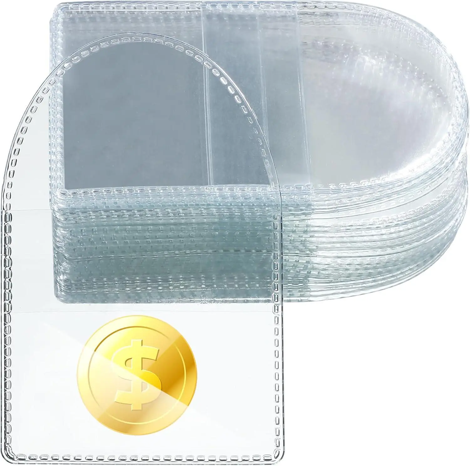 50 Pcs 2.2 X 2.2 Inches Single Pocket Coin Sleeves Collector Individual Clear Plastic Sleeves Holder Small Plastic Coin Holder Pouch Single Protector for Jewelry Storage(Round) Fainne