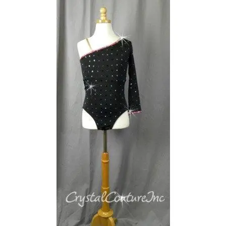 Black Lycra Leotard - Swarovski Lt Siam AB Rhinestones