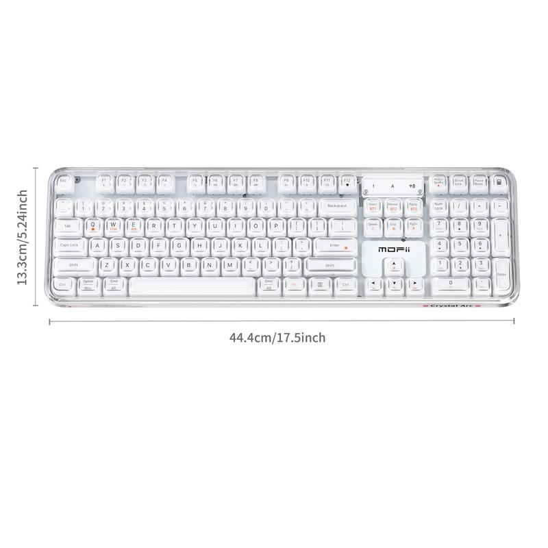 MOFii 708 RGB Backlit Full-Size Keyboard, Stylish White Transparent Keycaps, Tri-Mode Rechargeable, US Qwerty, Compatible with Phones & Tablets, Must-Have for Office & Gaming
