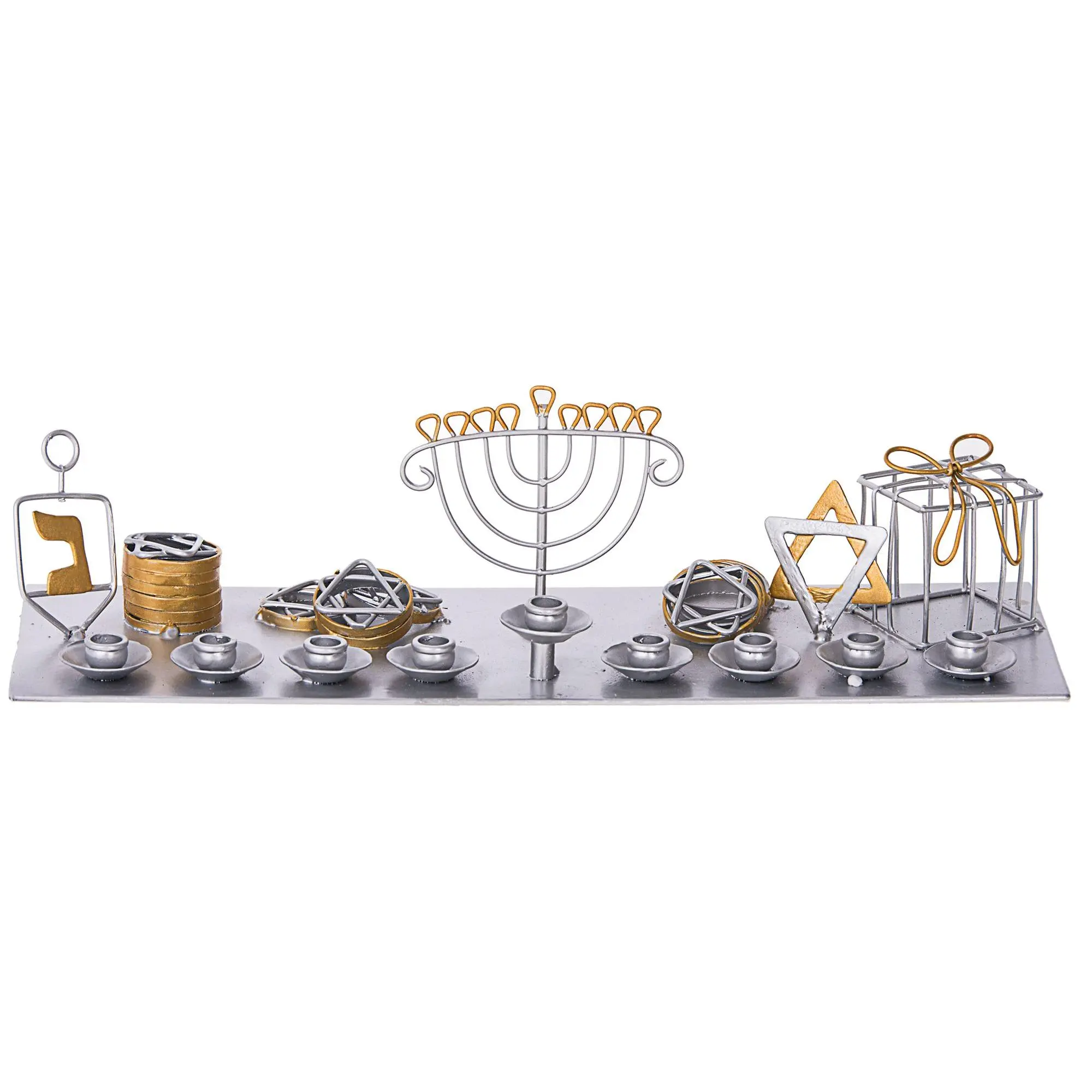 Copa Judaica Metal Menorah w/Dreidel, Star of David & Gift Box