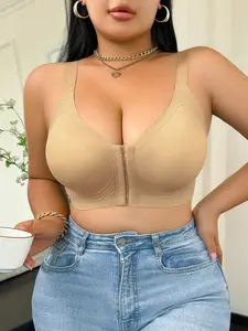 Plus Size Sports Bra Women Shockproof Anti-Sag Front Buckle Gathered Large Bust Small Chest Show, Casual Medium Support Lined Top