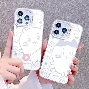 Lovely Usagi Chiikawa Friends Phone Case For iPhone 16 15 14 13 12 11 Pro Max Plus  Black Matte Laser Metallic Aur