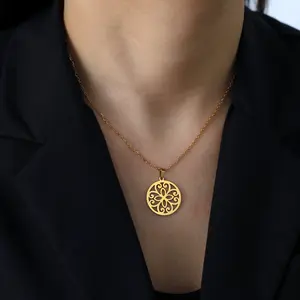 Cazador Stainless Steel Mandala Flower of Life Pendant Necklace for Women Gift  Lotus Neck Chain Amulet Jewelry Wholesale