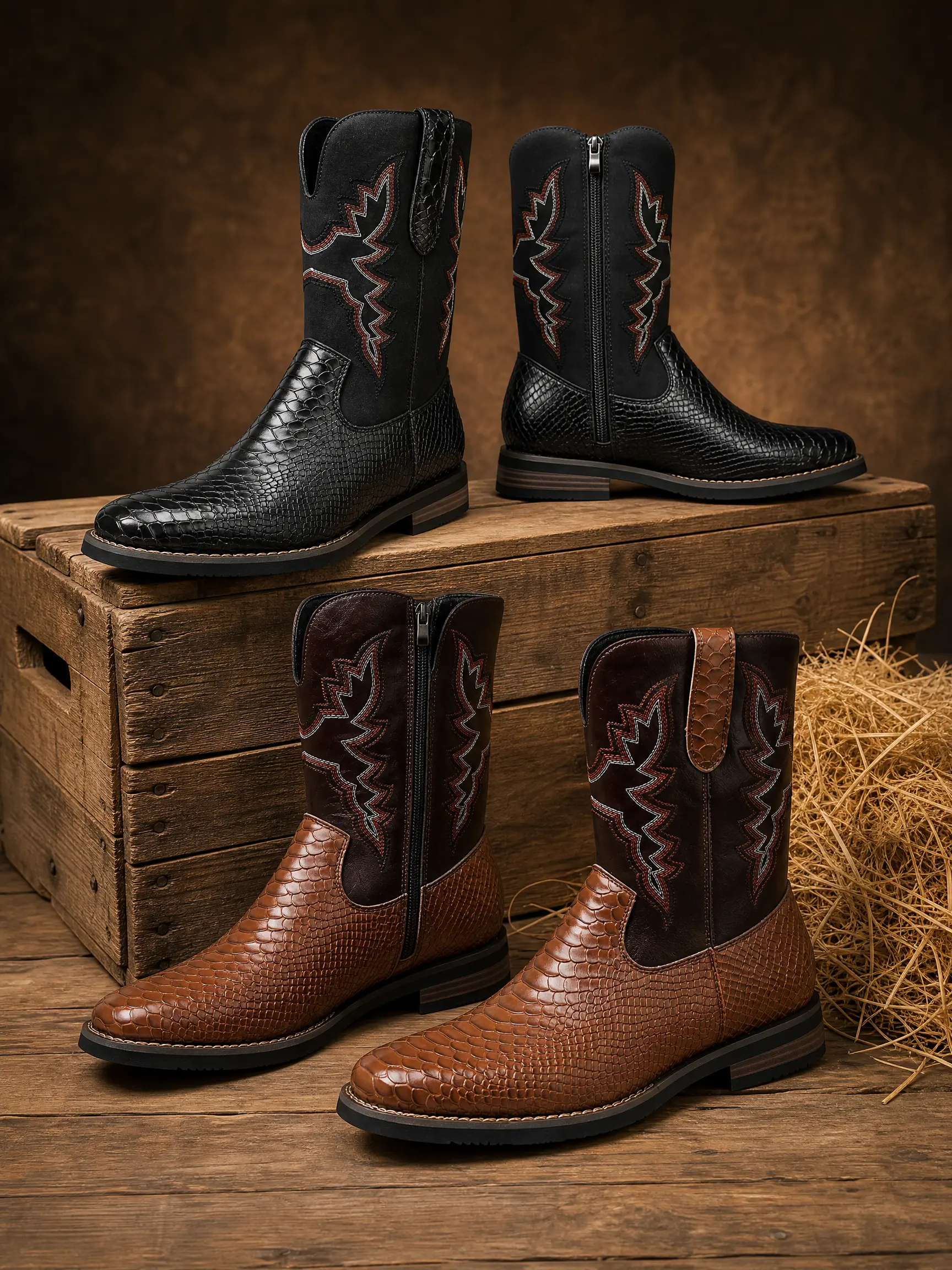 CYUW Men’s Western-Style Mid-Height Denim Boots – Classic Casual, Available in Black & Brown