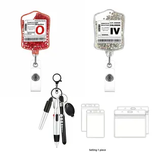 Funny Iv Bag and O-Type Blood Negative Stretchable Badge Reel Set, Nurse Accessories, Marker Pen, Card Holder, Practical Nursing Tools