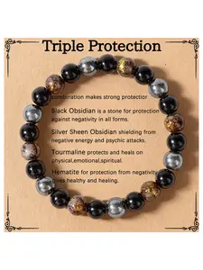Tiger Eye Natural Crystal Bracelet, Triple Protection Energy Field, Includes Blessing Card, Daily Protection Wristband, Tpu Material