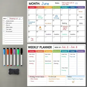 3 Pack Durable Dry Erase Fridge Calendar Complete Set - Monthly, Weekly, Daily Kitchen Home Whiteboard with 6 Markers for Efficient Time Management, Reminder, Menu Meal Planner
