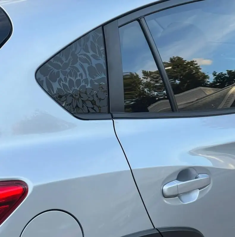 Matte Black Floral Vinyl Decal for Subaru Crosstrek 2018-2023 Rear Side Window - Perfect Fit, All Seasons, Weatherproof Car Exterior Sticker
